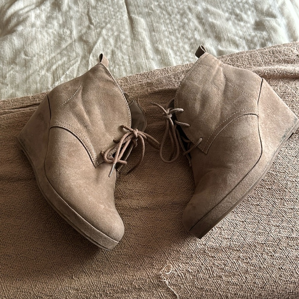 Dv from Target tan neutral wedge heeled ankle boot. 8.5W